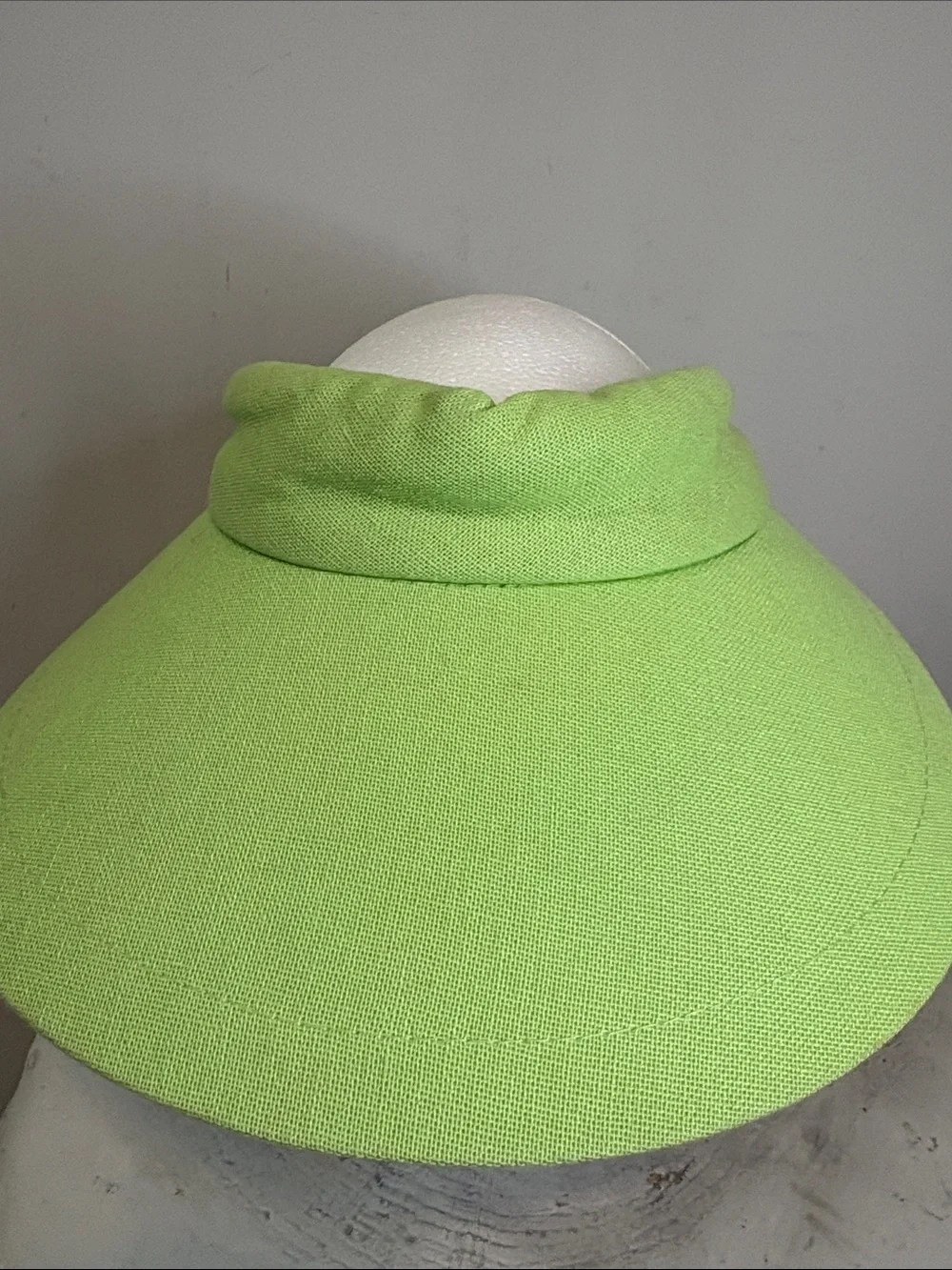 Scala Lime Green Cotton Large Bow Back Oversized Brim Visor Citrus Velcro Strap